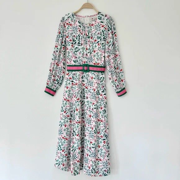 Boden Victoria Midi Dress in Floral Garden Party, Contrasting Belt Size 10 - Picture 2 of 16